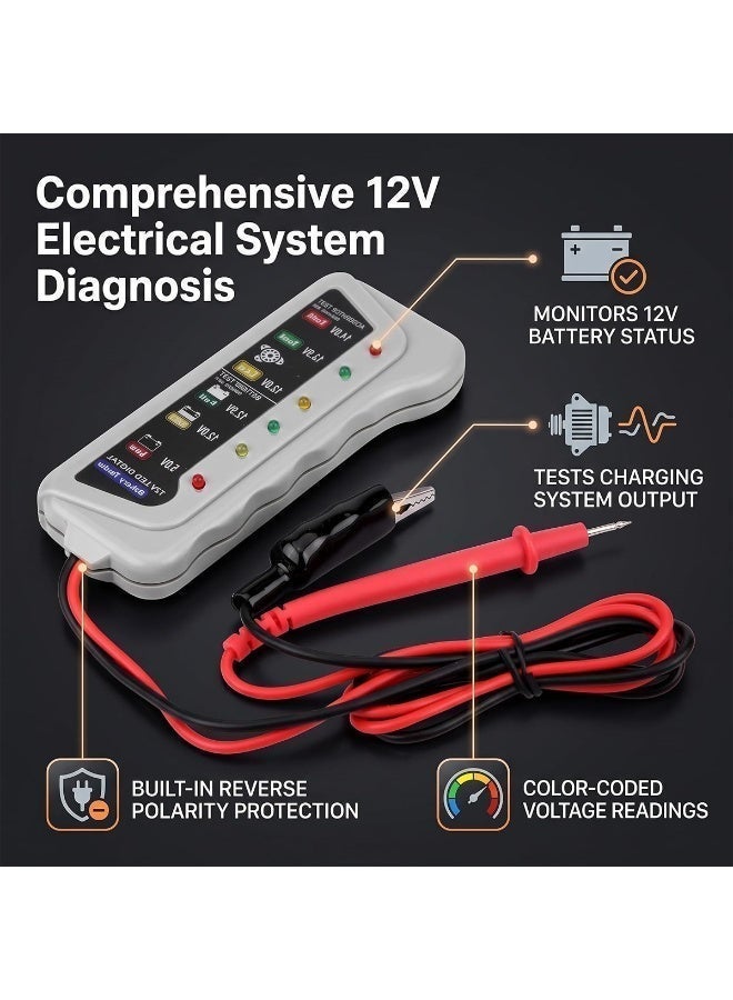 HB CNBJ 801 12V LED Digital Battery Tester for Car Battery Voltage Testing, Alternator Charging System Checker, Battery Condition Analyzer with Color Coded LED Indicator, Portable Automotive Diagnostic Tool for Quick Battery Health Check - Image 5