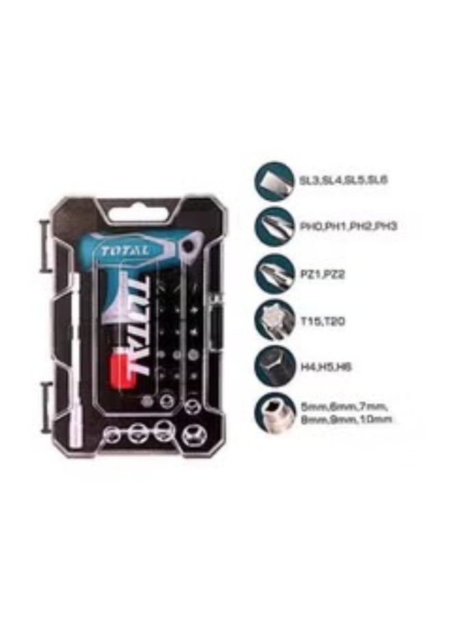 TOTAL 24-Piece T-Handle Wrench Screwdriver Set Blue/Grey/Black 6.35mm - Image 2