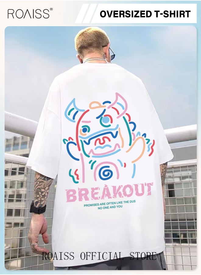 roaiss 2Pcs Man's T-shirt Loose Version Trendy All-Match Pattern Printing Short Sleeves  - Image 2