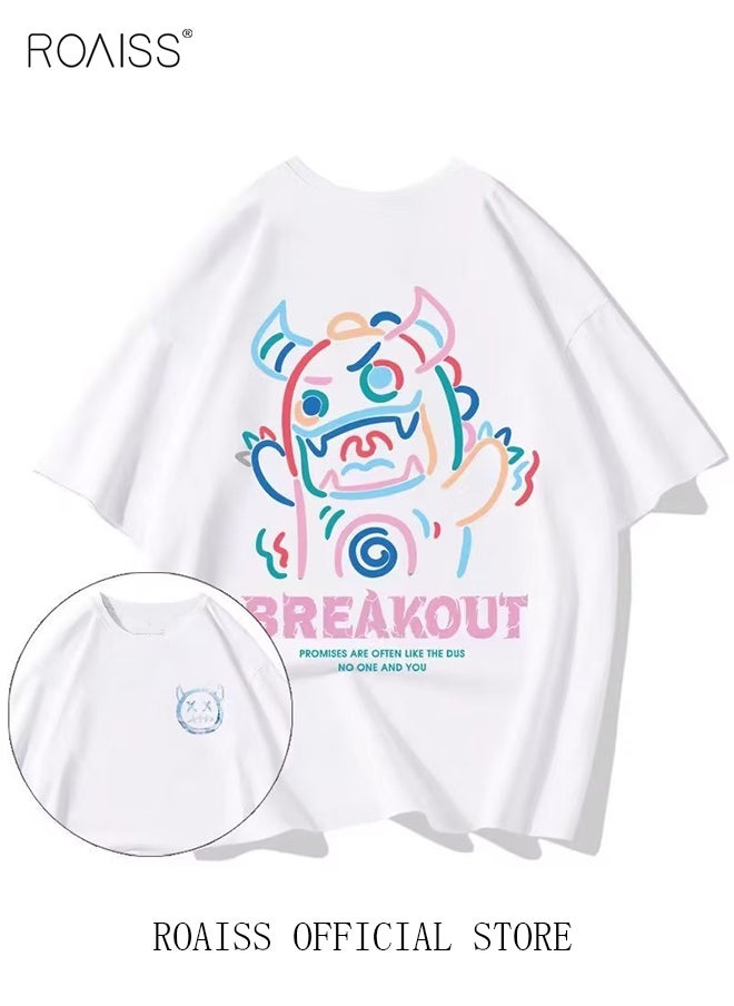roaiss 2Pcs Man's T-shirt Loose Version Trendy All-Match Pattern Printing Short Sleeves  - Image 4