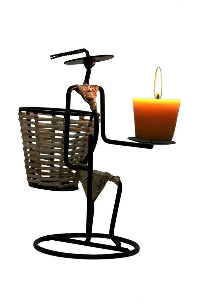 Puja N Pujari Puja N Pujari Basket Lady Metal Tea Light Candle HolderCandle Stand for Home Decor and Gift  - Image 1