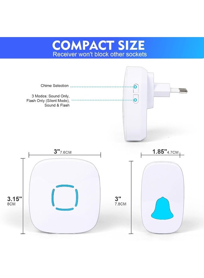 SKY-TOUCH Wireless Doorbell Set, Villa Doorbell With 1 Call Button & 2 Receiver, Waterproof Wireless Doorbell Adjustable Volume, Home Door Bell With Sound  - Image 4