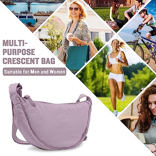 EVGLOW Nylon Crescent Crossbody Bag for Women Purses Trendy Men,Small Travel Sling Bag Hobo,Lightweight Fanny Pack with Zipper Adjustable Strap,Round Soft Shoulder Pouch Bag for Everyday Use Sport(Purple) - Image 5