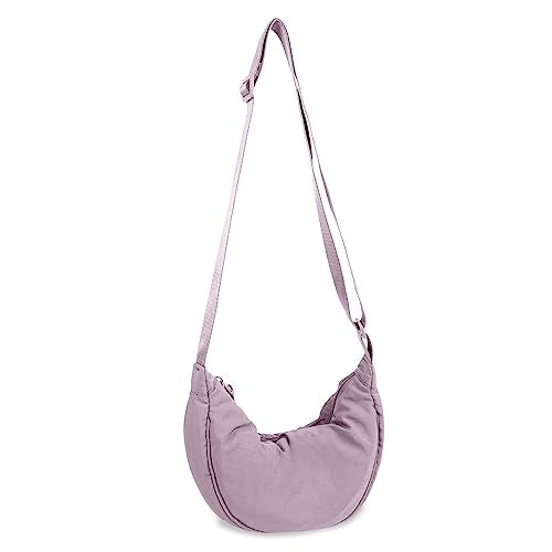 EVGLOW Nylon Crescent Crossbody Bag for Women Purses Trendy Men,Small Travel Sling Bag Hobo,Lightweight Fanny Pack with Zipper Adjustable Strap,Round Soft Shoulder Pouch Bag for Everyday Use Sport(Purple) - Image 1