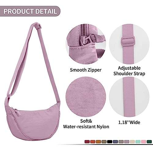 EVGLOW Nylon Crescent Crossbody Bag for Women Purses Trendy Men,Small Travel Sling Bag Hobo,Lightweight Fanny Pack with Zipper Adjustable Strap,Round Soft Shoulder Pouch Bag for Everyday Use Sport(Purple) - Image 3