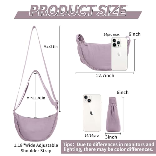EVGLOW Nylon Crescent Crossbody Bag for Women Purses Trendy Men,Small Travel Sling Bag Hobo,Lightweight Fanny Pack with Zipper Adjustable Strap,Round Soft Shoulder Pouch Bag for Everyday Use Sport(Purple) - Image 2