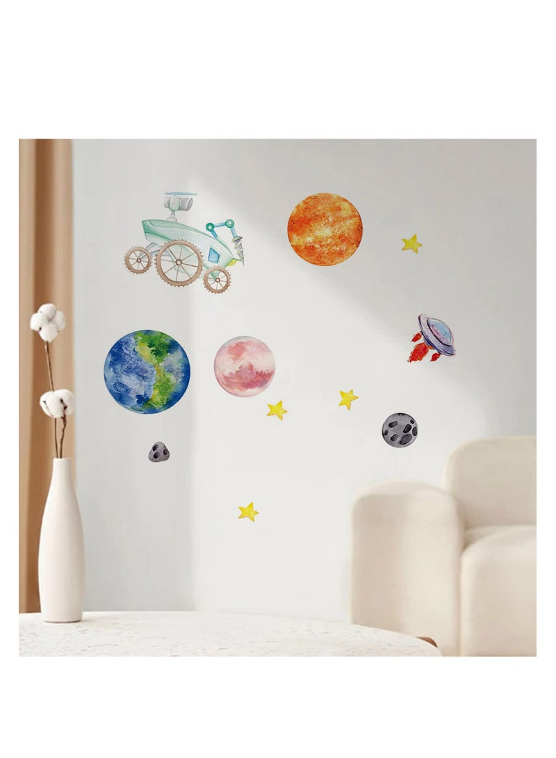 SYOSI Space Wall Stickers Set of 4 Creative Astronaut Planet Spaceship Design  PVC Waterproof Decals for Door Windows Wall  for Boys Girls Bedroom Baby's Room Living Room Classroom - Image 4