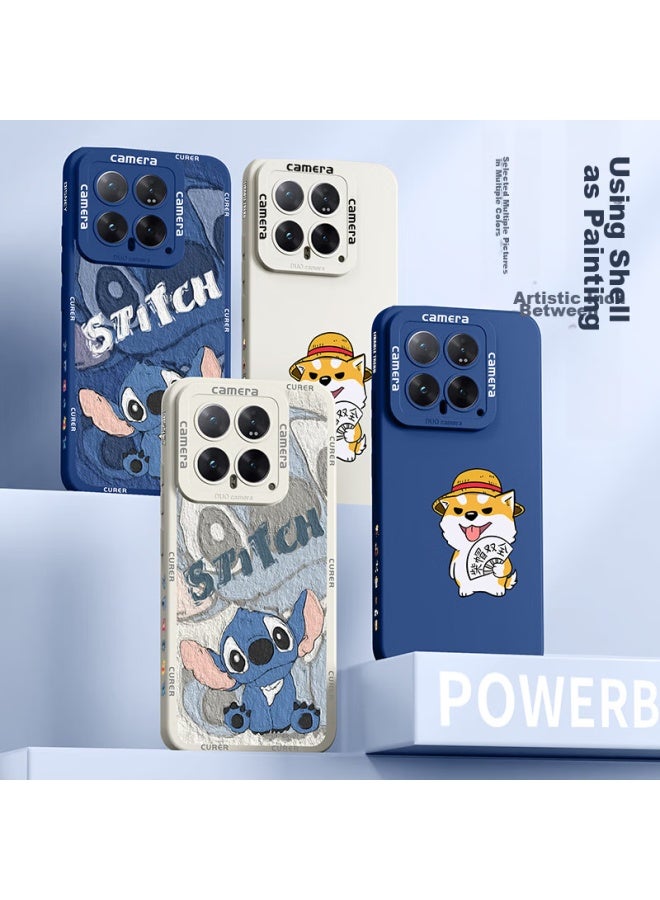 Xp Suitable For Xiaomi 14 Phone Case, Full Lens Protection, Xiaomi 14 Soft Shell, Heat Dissipation, Silicone Cartoon Creative, For Men And Women, Couples, Shockproof, High-end Feel - Klein Blue Cute Dizi - Image 4
