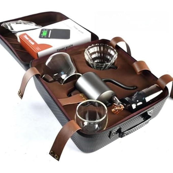 rayihni Coffee Maker Set 10 Pack V60 Pour Over Drip Coffee Set Coffee Serving Sets Travel Coffee Kit With Coffee Grinder Server Kettle Filter Scale  Glass Drip Funnle SetAll In Gift Bag - Image 2