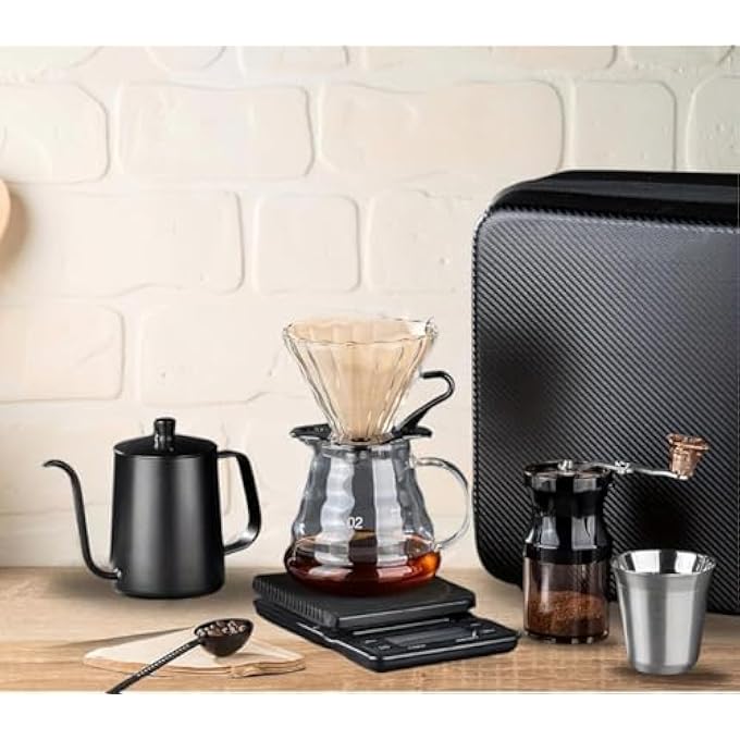 rayihni Coffee Maker Set 10 Pack V60 Pour Over Drip Coffee Set Coffee Serving Sets Travel Coffee Kit With Coffee Grinder Server Kettle Filter Scale  Glass Drip Funnle SetAll In Gift Bag - Image 3