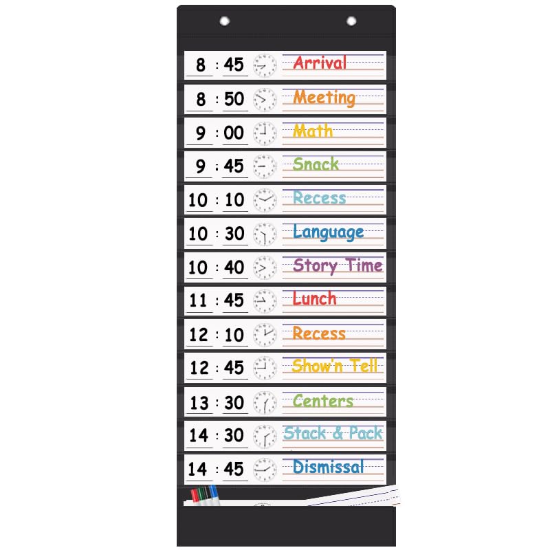 TOGETRUE Classroom Schedule Pocket Chart, Double Sided Daily Schedule with 18 Erasable Cards, 13+1 Pockets, Visual Pocket Chart for Classroom, Home, Office, 35.5" X 13" - Image 1