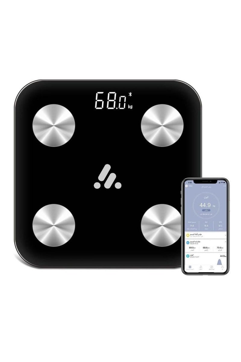 إسكدنيا ميزان ذكي مزوّد بتقنية البلوتوث، 16 قياسًا، الوزن/دهون الجسم/مؤشر كتلة الجسم – أسود - Image 1