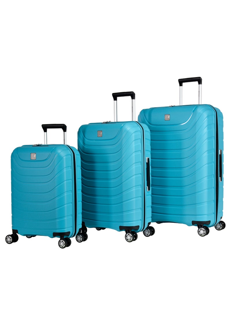 eminent Knight Hard Case Travel Bag Trolley Luggage Set 0f 3 Polypropylene Lightweight Suitcase 4 Quiet Double Spinner Wheels With Tsa Lock B0011 Light Blue - Image 1