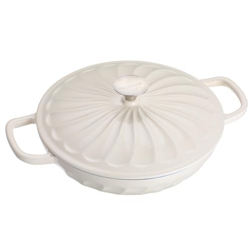 NSIRONS Enameled Cast Iron Braiser, 3.8 Quart Enamel Dutch Oven with Handles, Cast Iron Braiser Pan with Lid,Enameled Cookware (White) - Image 1