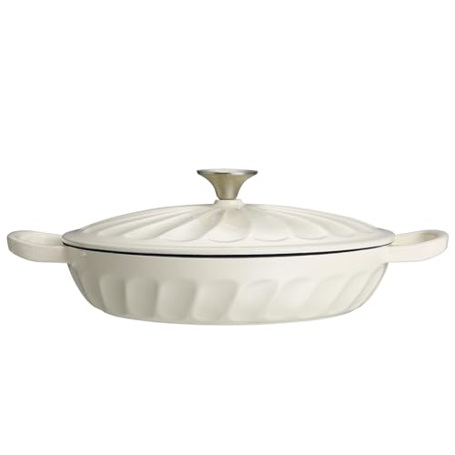 NSIRONS Enameled Cast Iron Braiser, 3.8 Quart Enamel Dutch Oven with Handles, Cast Iron Braiser Pan with Lid,Enameled Cookware (White) - Image 2