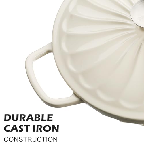 NSIRONS Enameled Cast Iron Braiser, 3.8 Quart Enamel Dutch Oven with Handles, Cast Iron Braiser Pan with Lid,Enameled Cookware (White) - Image 5