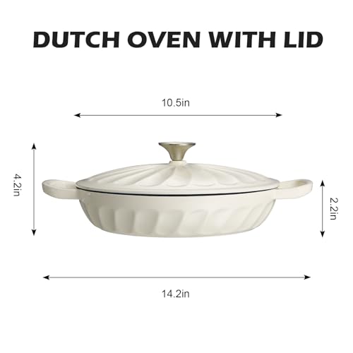 NSIRONS Enameled Cast Iron Braiser, 3.8 Quart Enamel Dutch Oven with Handles, Cast Iron Braiser Pan with Lid,Enameled Cookware (White) - Image 3