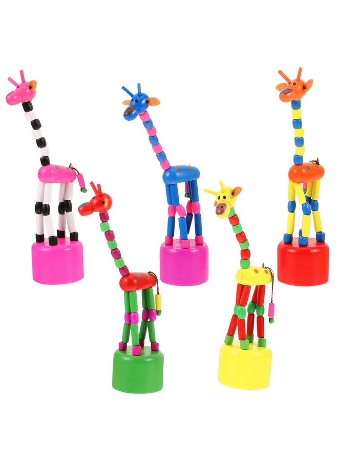 STOBOK Wooden Giraffe Figurine Toy,5pcs Giraffe Thumb Push Puppets Dancing Rocking Giraffe Finger Puppets Push Up Toys for Boys Kids Girls - Image 1