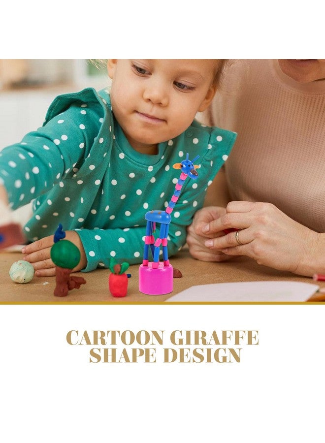 STOBOK Wooden Giraffe Figurine Toy,5pcs Giraffe Thumb Push Puppets Dancing Rocking Giraffe Finger Puppets Push Up Toys for Boys Kids Girls - Image 2