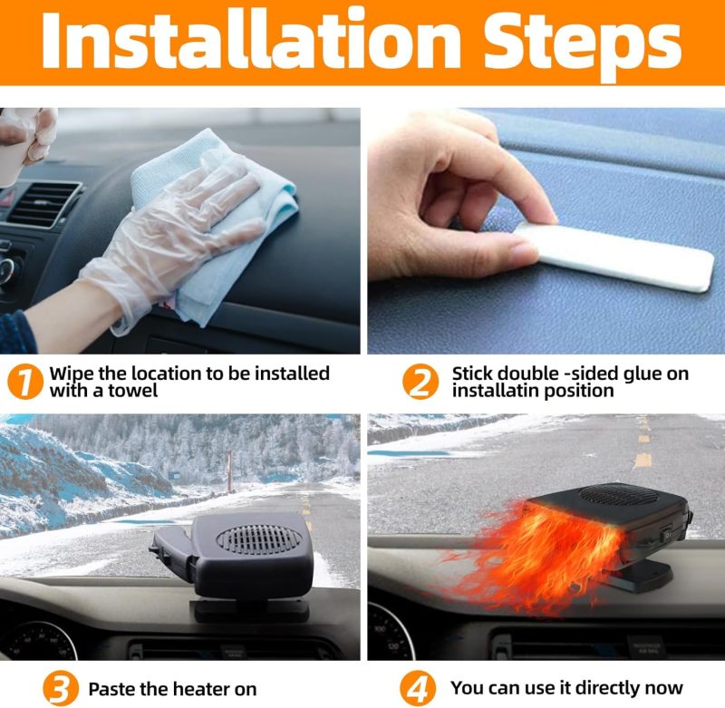 Portable Car Heater 12V 200W Black Dual-Gear Cooling Heating - Fast Defrost Defog Windshield Heater for Winter Car Camping - Image 3