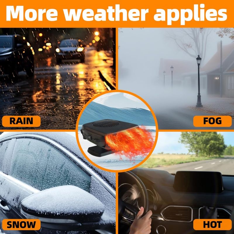 Portable Car Heater 12V 200W Black Dual-Gear Cooling Heating - Fast Defrost Defog Windshield Heater for Winter Car Camping - Image 5