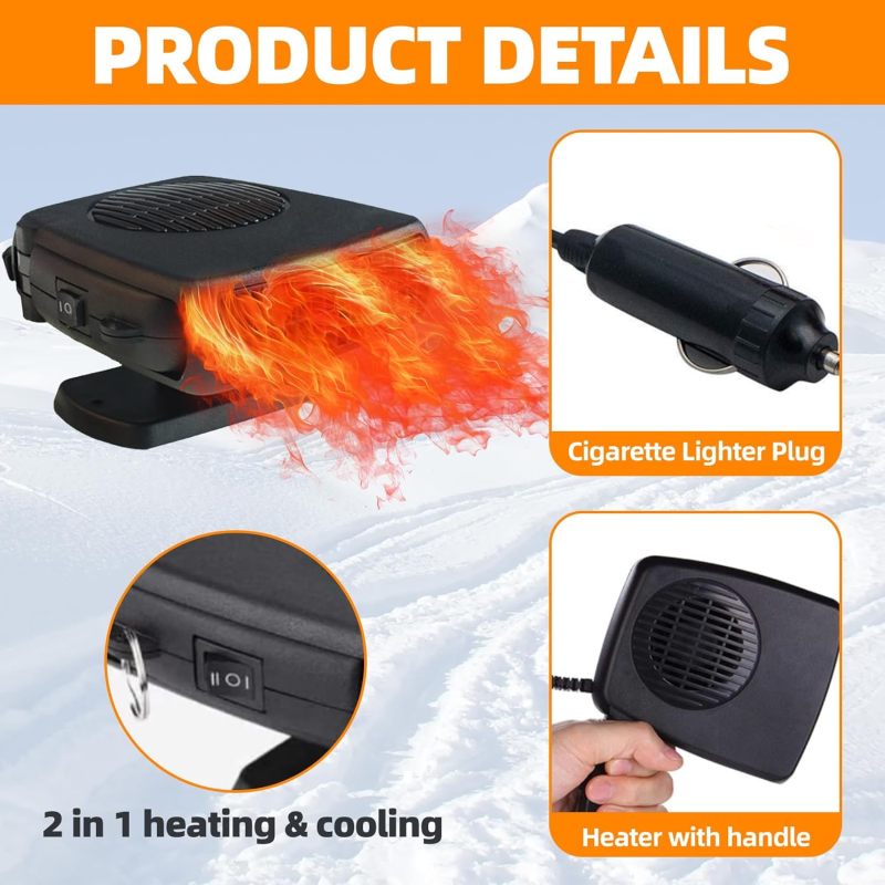 Portable Car Heater 12V 200W Black Dual-Gear Cooling Heating - Fast Defrost Defog Windshield Heater for Winter Car Camping - Image 4