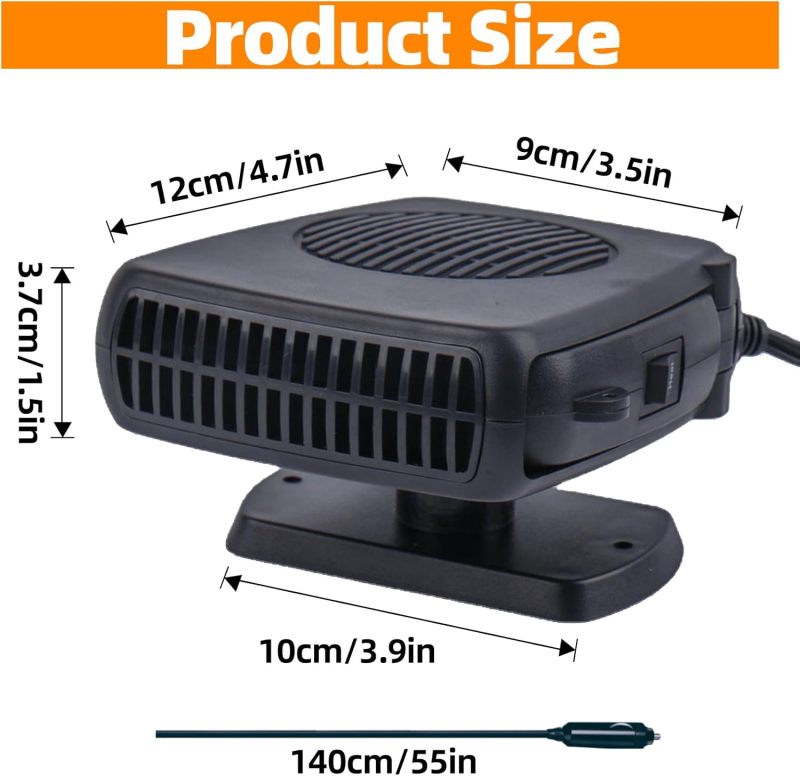 Portable Car Heater 12V 200W Black Dual-Gear Cooling Heating - Fast Defrost Defog Windshield Heater for Winter Car Camping - Image 2