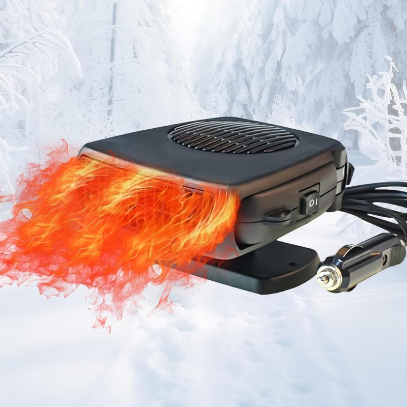 Portable Car Heater 12V 200W Black Dual-Gear Cooling Heating - Fast Defrost Defog Windshield Heater for Winter Car Camping - Image 1