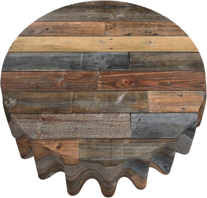 Giwawa Wood Grain Round Tablecloth Rustic Wooden Texture Circle Table Cloth Vintage Style Barnwood Table Cover for Kitchen Dining Holiday Farmhouse Indoor Outdoor Reusable Heat Resistant 60Inch - Image 1