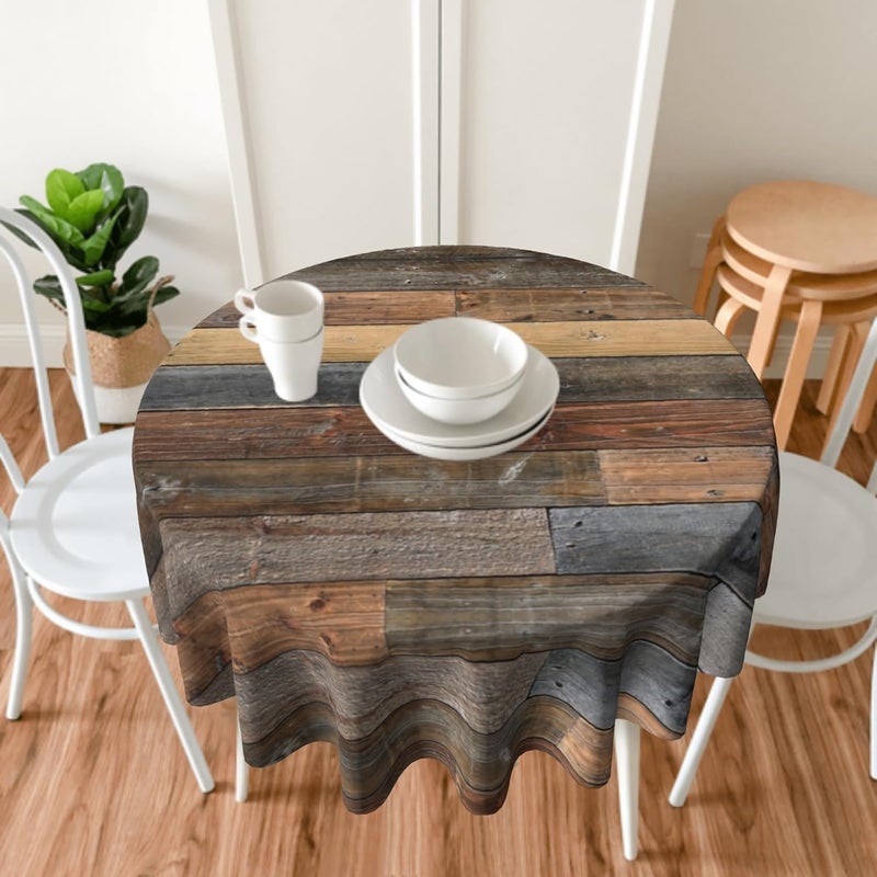 Giwawa Wood Grain Round Tablecloth Rustic Wooden Texture Circle Table Cloth Vintage Style Barnwood Table Cover for Kitchen Dining Holiday Farmhouse Indoor Outdoor Reusable Heat Resistant 60Inch - Image 2