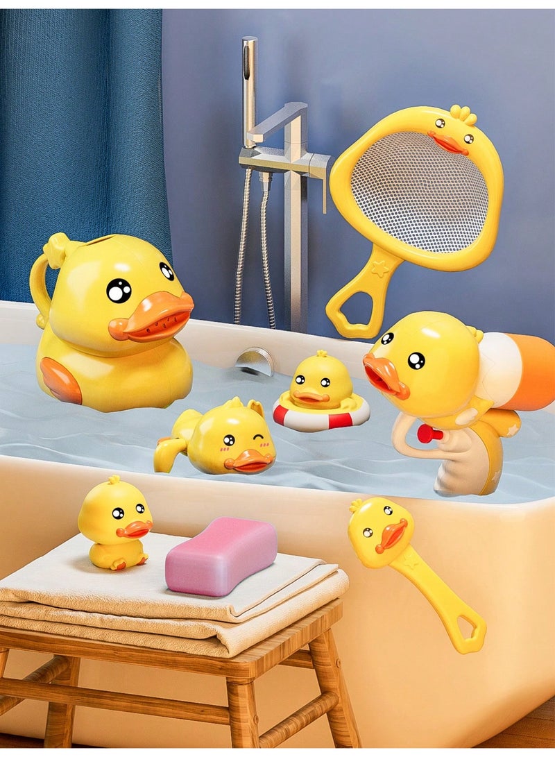 Adorable 8-Piece Little Yellow Duck Bath Toy Set for Kids – Made from Safe, Non-Toxic ABS Material for Smooth and Gentle Skin – Perfect for Splashing and Playing in the Tub or Pool, Encouraging Fun and Imaginative Bath Time for Toddlers Aged 18 Months and Up - Image 1