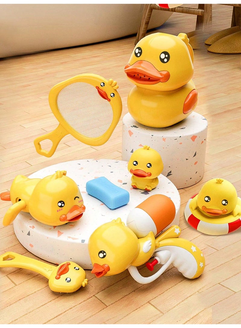 Adorable 8-Piece Little Yellow Duck Bath Toy Set for Kids – Made from Safe, Non-Toxic ABS Material for Smooth and Gentle Skin – Perfect for Splashing and Playing in the Tub or Pool, Encouraging Fun and Imaginative Bath Time for Toddlers Aged 18 Months and Up - Image 2