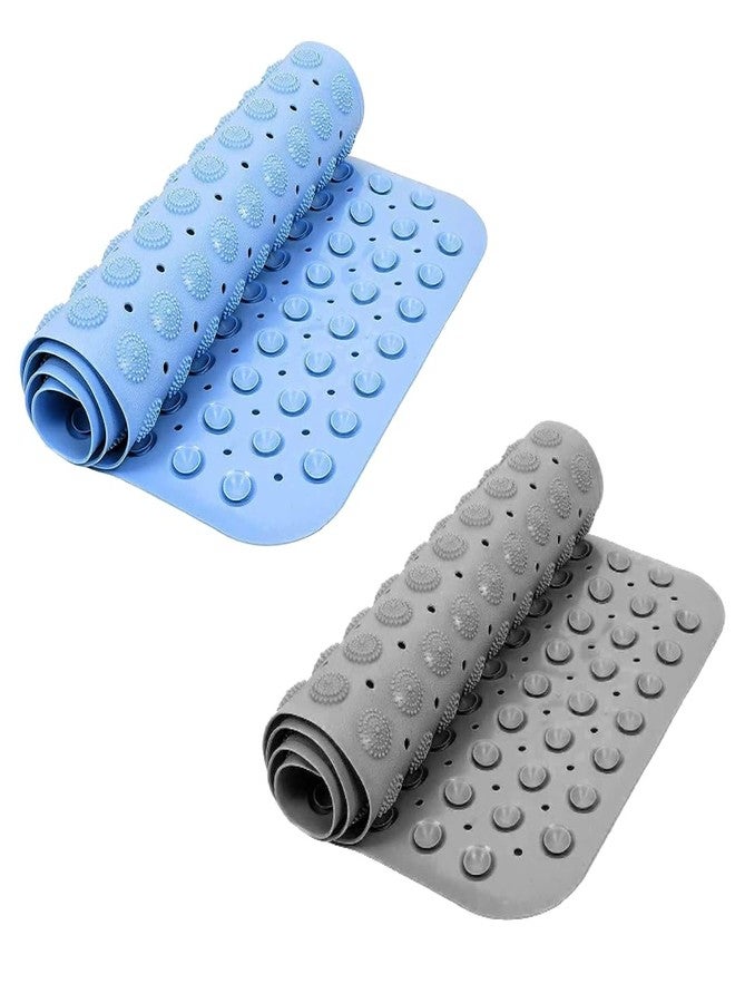 VHKD 2PCS PVC Bathroom mats Anti Slip Bathroom mat Non Slip Bath Anti Skid Doormat Rectangle (Grey+Blue)[70x35cm] - Image 1