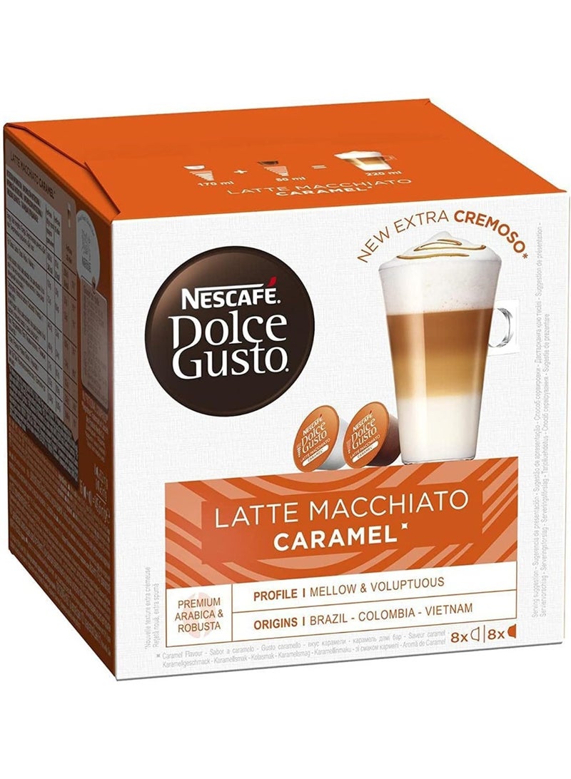 دولسي قوستو كبسولات قهوة نسكافيه دولتشي غوستو لاتيه ماكياتو كراميل - رغوة إضافية جديدة - 16 كبسولة