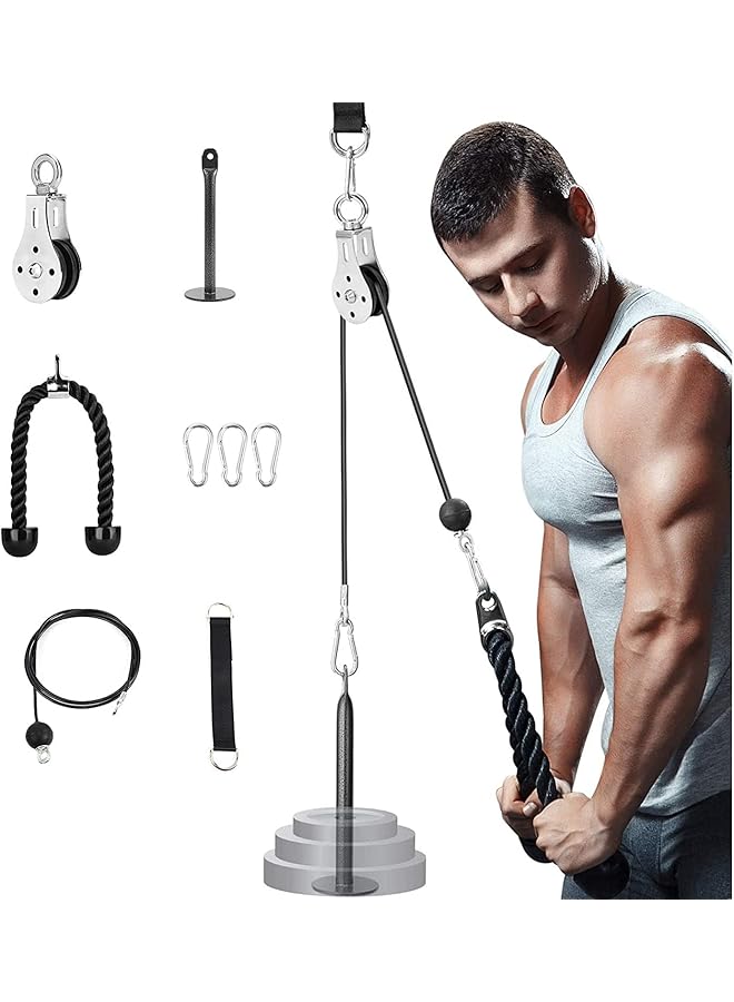 X spring Pulley System Gym Upgraded Cable Pulley Attachments Gym Pulley Systems with Adjustable Length Cable Tricep Rope 2m Cables Loading Pin 3 Carabiner and Hanging Strap - Image 1