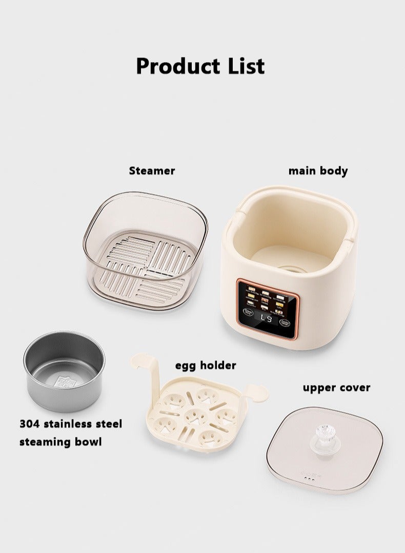 TDAO 5-Pieces 300W Intelligent Constant Temperature Timer Electric Egg Steamer, with the Steamer, Egg Holder, Stainless Steel Steaming Bowl and a Glass Cover, Egg Cooker, Egg Boiler, Multifunctional Timed Egg Cooking, Rice and Steaming, with Multiple Accessories, Very Suitable for Home Kitchens and Dormitories - Smart Food Steamer, Automatic Closing Beige - Image 2