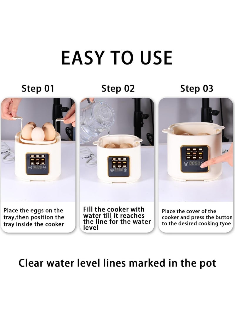 TDAO 5-Pieces 300W Intelligent Constant Temperature Timer Electric Egg Steamer, with the Steamer, Egg Holder, Stainless Steel Steaming Bowl and a Glass Cover, Egg Cooker, Egg Boiler, Multifunctional Timed Egg Cooking, Rice and Steaming, with Multiple Accessories, Very Suitable for Home Kitchens and Dormitories - Smart Food Steamer, Automatic Closing Beige - Image 3