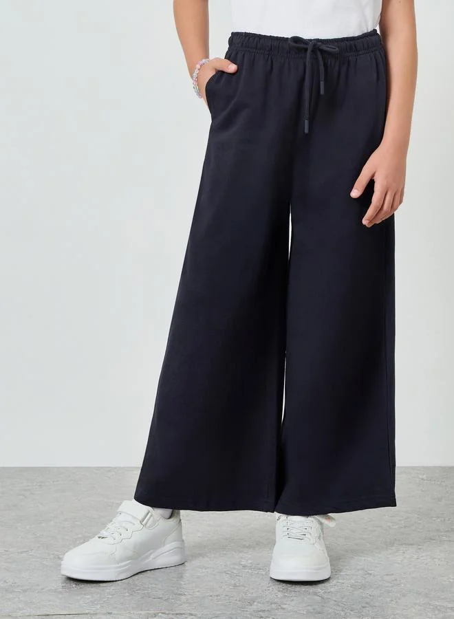 Styli Girls Solid Wide Leg Joggers with Drawstring