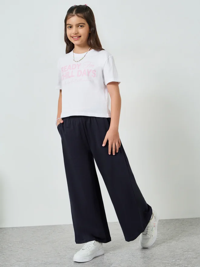Styli Styli Girls Solid Wide Leg Joggers with Drawstring