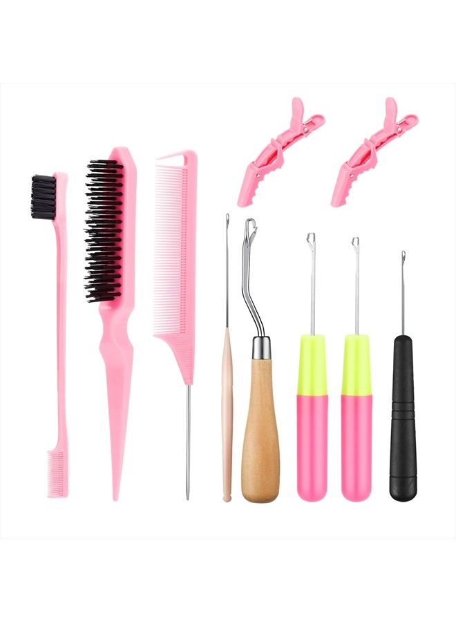 SWEET VIEW Passion Twist Crochet Hair Extensions Tool, 5Pcs Different Size Crochet Hooks for Hair, 1Pcs Edge Brush 1Pcs Bristle Hair Brush 1Pcs Rat Tail Comb 2pcs Gator Clips - Image 1