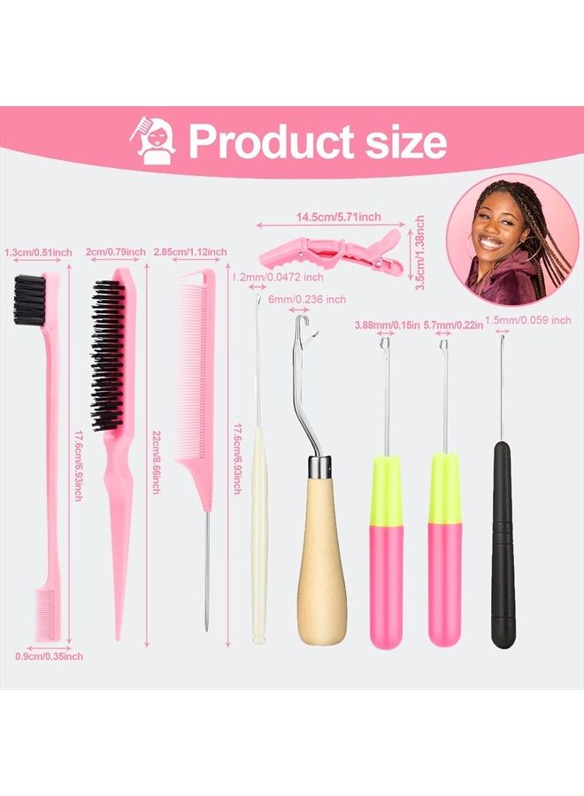SWEET VIEW Passion Twist Crochet Hair Extensions Tool, 5Pcs Different Size Crochet Hooks for Hair, 1Pcs Edge Brush 1Pcs Bristle Hair Brush 1Pcs Rat Tail Comb 2pcs Gator Clips - Image 2