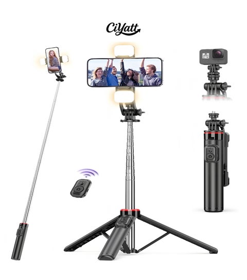 135cm（53.14”） Selfie Sticks Tripod,Separate design smartphone tripod Stand with Wireless Remote Control and Double fill light Portable Retractable Cell Phone Tripod for iPhone/Samsung/GoPro/Android Phone
