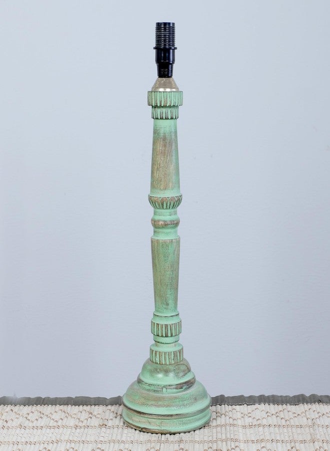 tu casa Classic European Style Inspired Mangowood Aqua Green Table Lamp for Home Decoration, Bedroom, Living Room, Lounge, Office, Study Table (Cobra Saffron Print with Satin Shade) H - 21" / No Blub - Image 3
