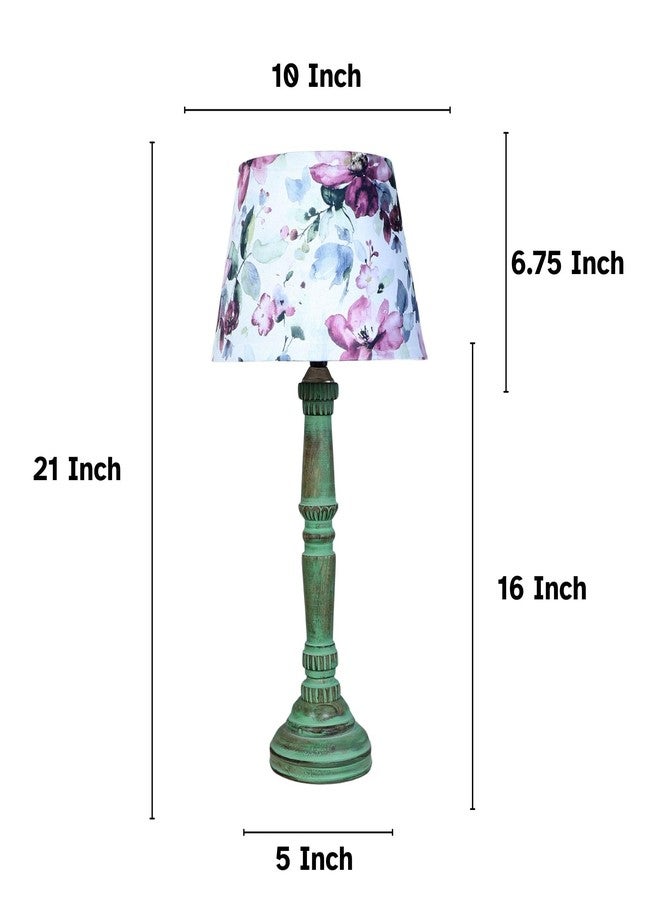 tu casa Classic European Style Inspired Mangowood Aqua Green Table Lamp for Home Decoration, Bedroom, Living Room, Lounge, Office, Study Table (Cobra Saffron Print with Satin Shade) H - 21" / No Blub - Image 5
