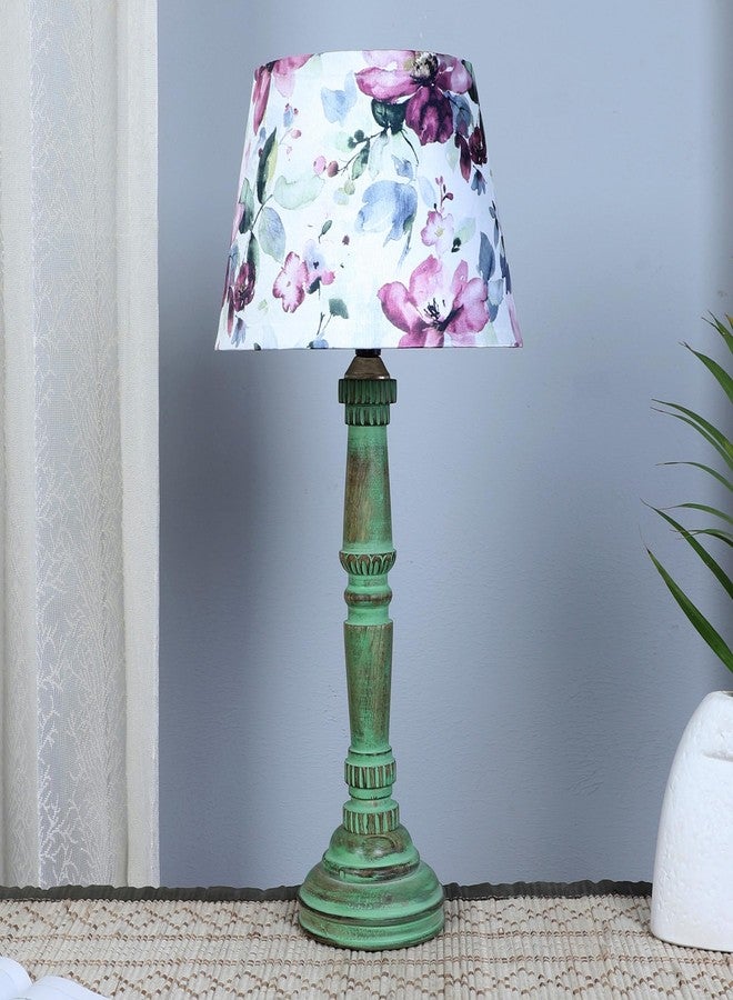 tu casa Classic European Style Inspired Mangowood Aqua Green Table Lamp for Home Decoration, Bedroom, Living Room, Lounge, Office, Study Table (Cobra Saffron Print with Satin Shade) H - 21" / No Blub - Image 2