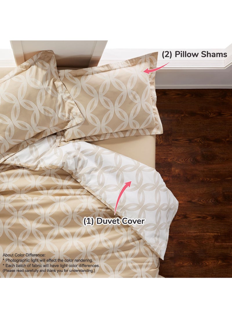 Donetella 3 Piece Duvet Cover Set Cotton Beige/Ivory King  - Image 1
