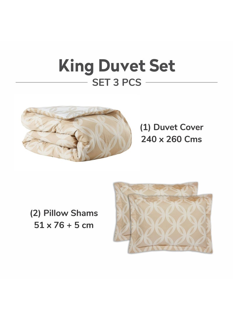 Donetella 3 Piece Duvet Cover Set Cotton Beige/Ivory King  - Image 4
