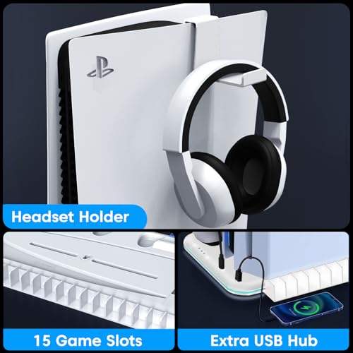 Sounce Glacier Pad RGB PS5 Cooling Stand with Dual Controller Charging Station Vertical Stand with 5200RPM Cooling Fan, RGB Lights Compatible with PS5 Disc/Pro/Digital/Slim Consoles (White) - Image 5