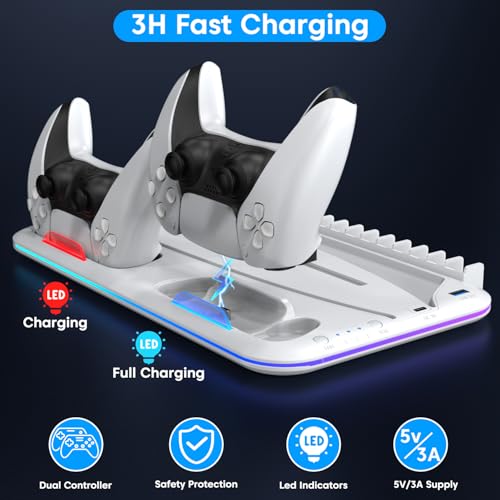 Sounce Glacier Pad RGB PS5 Cooling Stand with Dual Controller Charging Station Vertical Stand with 5200RPM Cooling Fan, RGB Lights Compatible with PS5 Disc/Pro/Digital/Slim Consoles (White) - Image 3