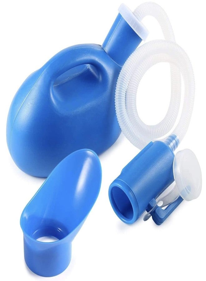 MEXPLE UroMaX2 Urinal Bottle Kit for Bed Ridden Men Women, Safe & Thick Medical Grade Pee Bottle with FREE female cup - 2000ml Urine Collector Pot with 1.6m Hose Pipe for Bedridden Patients, Pregnant Women & Outdoors | Premium Blue Colour - Image 1